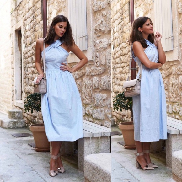 H&M Dresses & Skirts - Babyblue Midi A-line Dress Ruffle Halter Sz 2